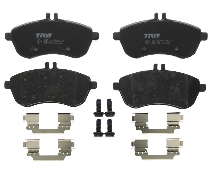 Remblokken set Voor (met extra's  met remklauw geleidingsbouten), past: MERCEDES C (C204), C T-MODEL (S204), C (W204), E (A207), E (C207), E T-MODEL (S212), E (W212), SLC (R172) 1.6-3.5 01.07-