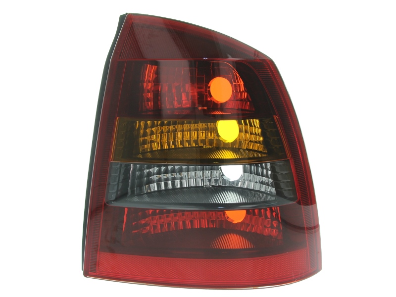 Achterlicht Rechts (P21/5W/P21W, kleur indicator geel, kleur van het glas grijs/red) past: OPEL ASTRA G Beker / Saloon 2/4D 02.98-12.09