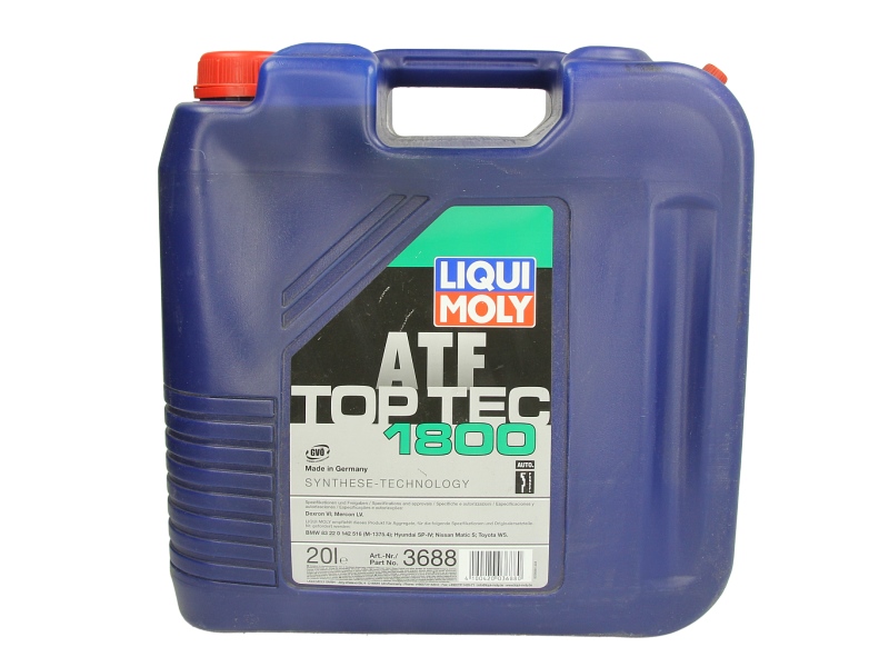 ATF-olie TopTec 1800 (20L)   AISIN WARNER AW-1  BMW 1375.4  BMW 8322 0142 516  BMW 8322 2152 426  BMW 8322 2289 720  BMW 8322 2305 396  BMW 8322 2305 397  DEXRON VI  FIAT 9.55550 AV5  FORD MERCON LV 