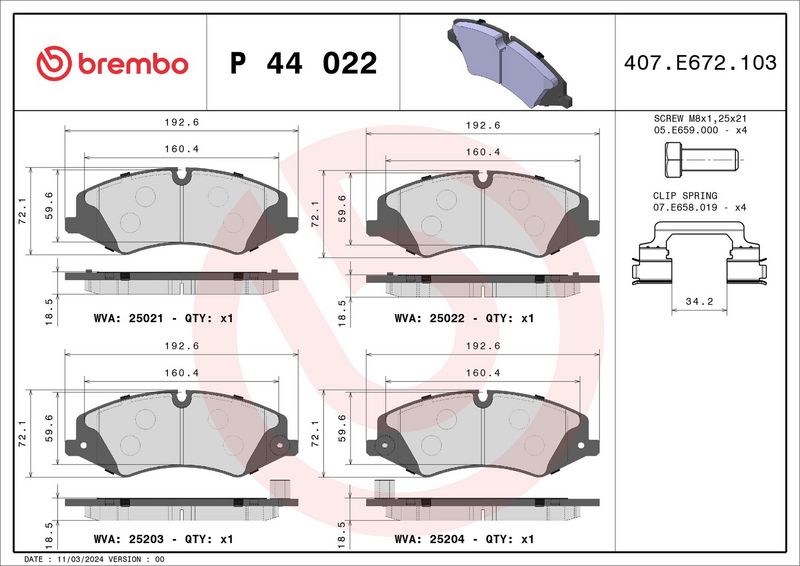 Remblokken set Voor (met extra's met remklauw geleidingsbouten),