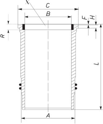 Cilindervoering (binnendiameter: 130mm, lengte: 258mm, flens diameter: 164,2mm, (EN) Flange height 10,1mm)