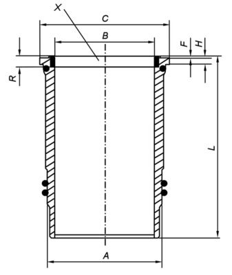 Cilindervoering (binnendiameter: 128mm, lengte: 266mm, flens diameter: 155,5mm, met o-ringen, (EN) Flange height 10,1mm)